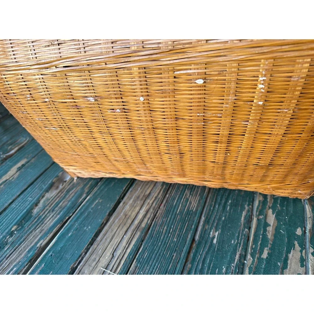 Vintage Woven Bamboo Picnic Basket Domed Lid Trunk Storage Hamper Boho Decor